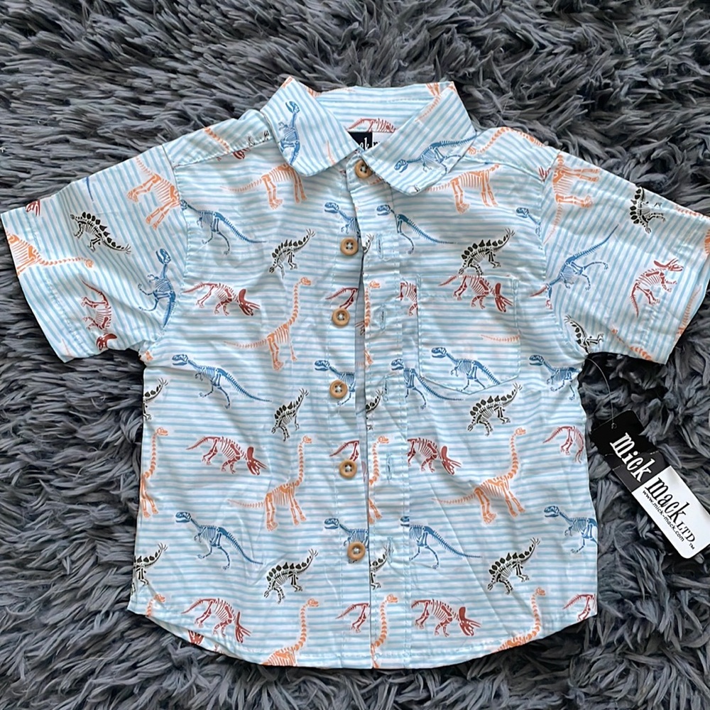 Toddler Short Sleeve Button Down Dinosaur 12m NWT